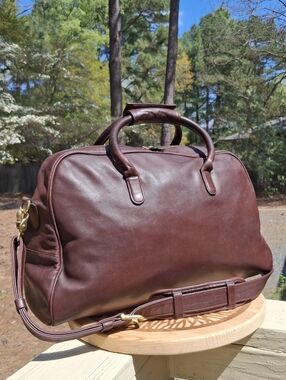 VTG 1998 Coach Unisex Brown Leather Travel Flight Carry-On Weekender Bag #0599
